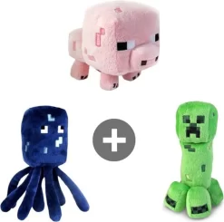 JAZWARES Minecraft Plüschtiere 3er Set - Plüsch - Schlingpflanze/Schwein/Oktopus - Ca. 22 Cm - Spielzeug