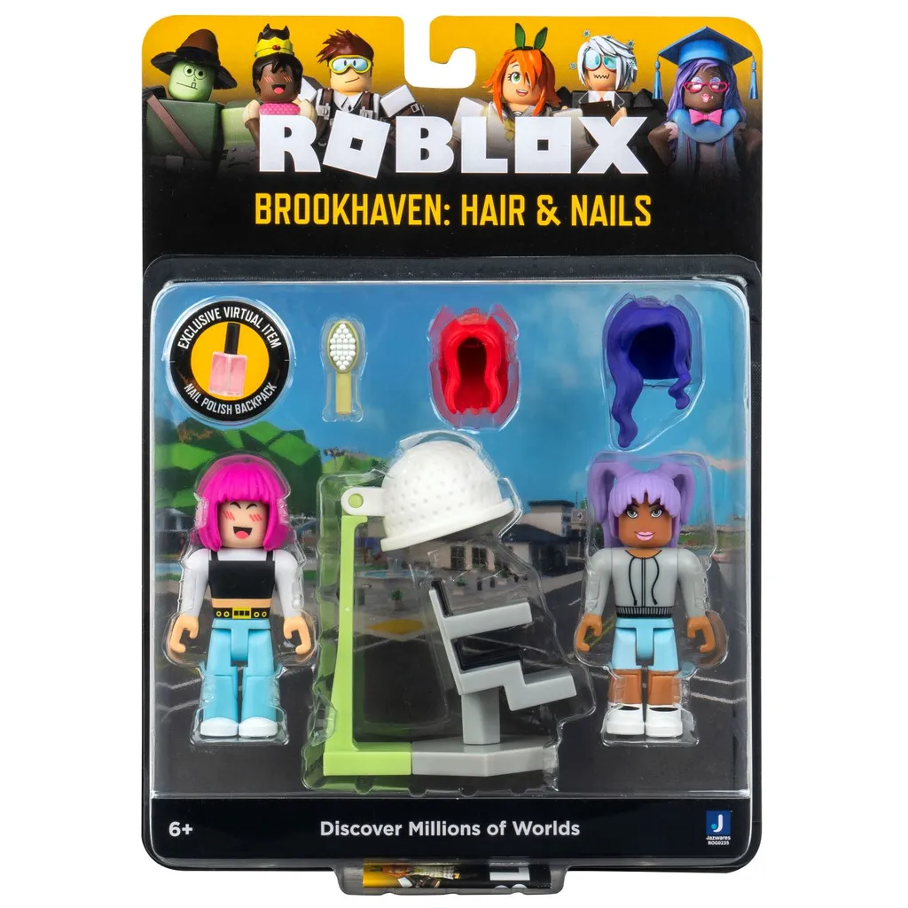 JAZWARES Roblox Mix & Match 2 Figuren Mit Zubehör - Brookhaven: Hair & Nails ROG0235