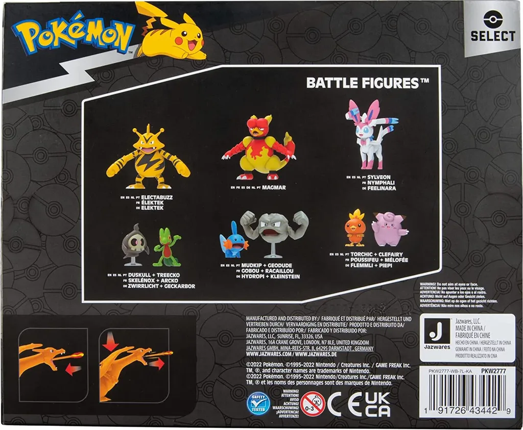 Jazwares PKW2777 - Pokémon - Select Entwicklungs Multipacks - Glumanda #1, Glutexo, Glurak