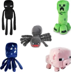 JAZWARES Minecraft Plüschtiere 5er Set - Plüsch - Spinne/Endermand/Kletterpflanze/Schwein/Krake - Ca. 22 Cm - Spielzeug