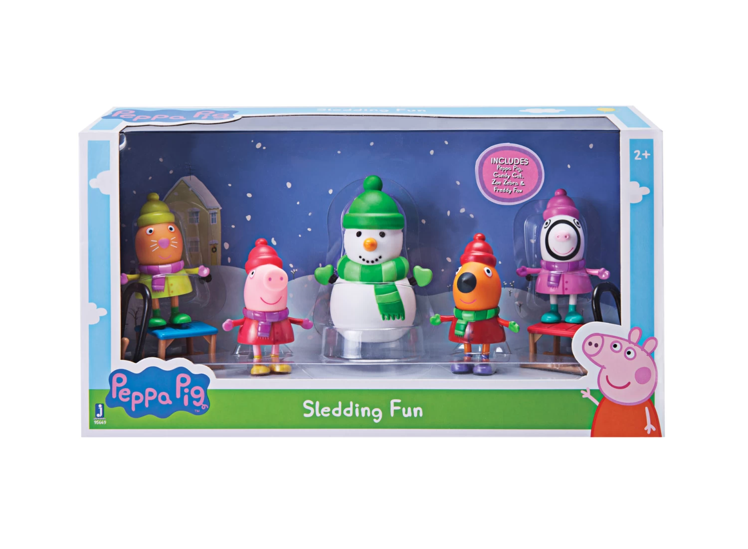 JAZWARES Peppa Pig Schlittenfahrt Mit 5 Figuren Und 2 Schlitten Spiele-Set Winter 95649