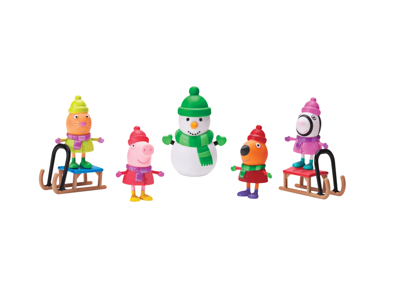 JAZWARES Peppa Pig Schlittenfahrt Mit 5 Figuren Und 2 Schlitten Spiele-Set Winter 95649 – Bild 2